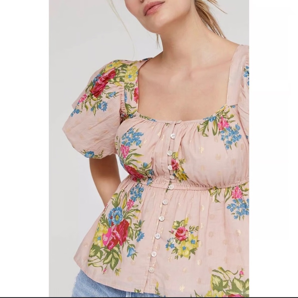 Love The Label Anthropologie Rosette Babydoll Top in Pink XS